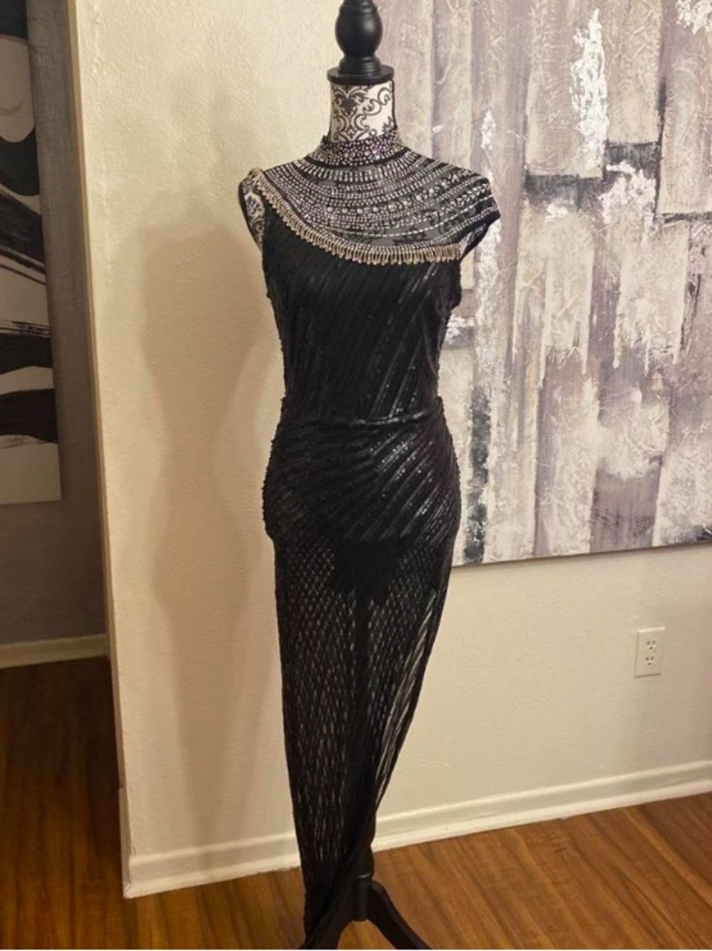 New Banjul Black Beaded High-Neck Maxi Dress